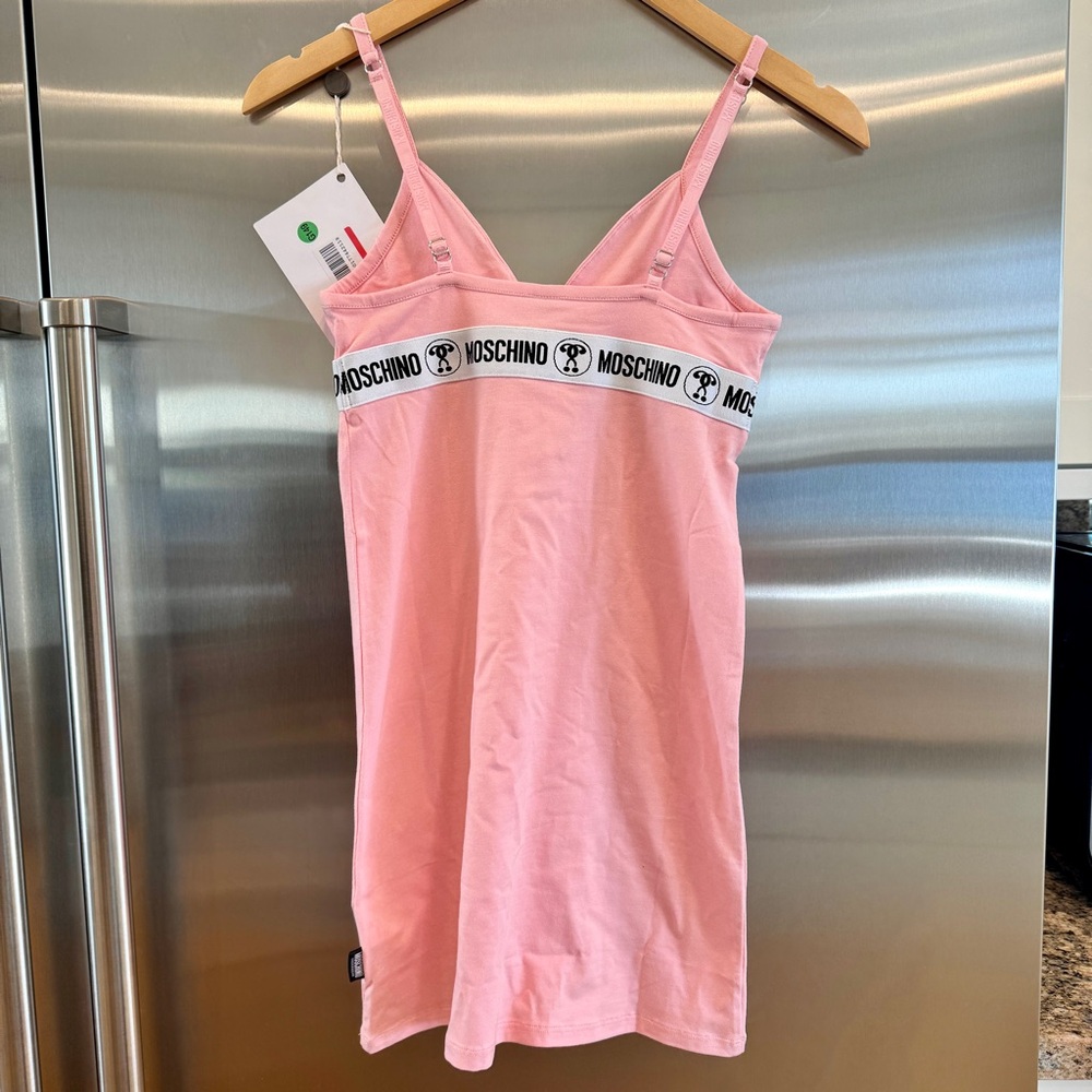NWT Moschino Pink Mini Slip Dress Logo Appliqués Underwear Brand New - Picture 8 of 16